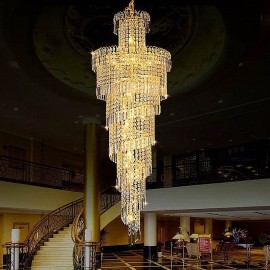 European Crystal Chandelier Large Round Shape Long Pendant Villa