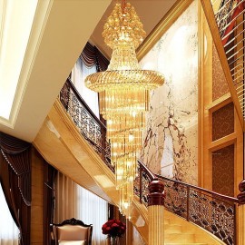 Luxury Crystal Chandelier Modern European Graceful Long Pendant Villa Duplex Staircase
