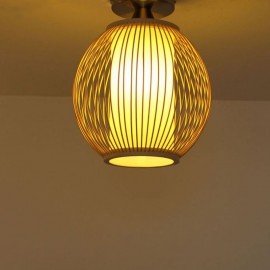 Unique Semi Flush Mount Creative Round Bamboo Ceiling Light Porch Cloakroom Lighting