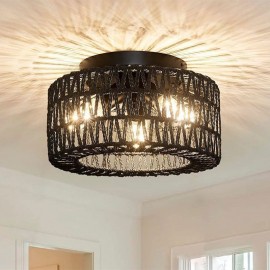 Country Style Flush Mount American Woven Cage Ceiling Light