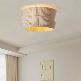 Wabi-Sabi Flush Mount French Cream Style Double Layer Fabric Lampshade Ceiling Lamp