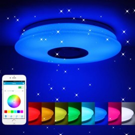 36W RGB Flush Mount Colorful Ceiling Lamp with Bluetooth Music Speaker Timing Function