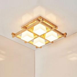 Nordic Square Grid Flush Mount Ceiling Light Rubber Wood Light