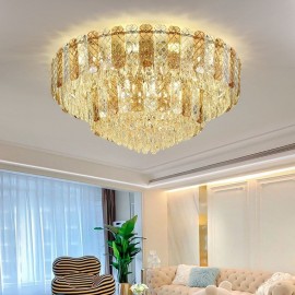 Crystal Flush Mount Double Layer Round Luxury Decrative Ceiling Light 80cm