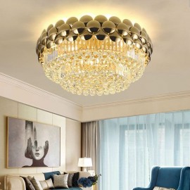 Crystal Flush Mount Round Electroplated Gold Luxury Decrative Ceiling Light 80cm