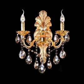 European Wall Lamp Golden Petal Wall Sconce Exquisite Crystal Drops Light Bedside Lighting