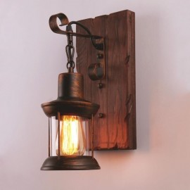 American Vintage Wall Light Industrial LOFT Wall Sconce Solid Wood Glass Lamp Light