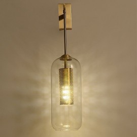 Nordic Brass Wall Lamp Inner Hollow out Cylinder Glass Lamp Shade