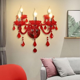European Crystal Sconce Red Colour Wall Light