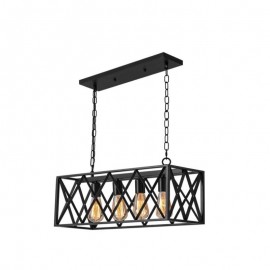 Rustic Rectangular Pendant Light 4-Light Farmhouse Hanging Light