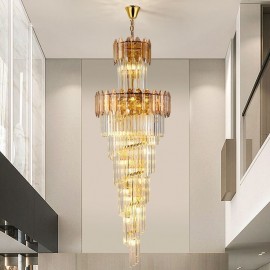Tapered Crystal Pendant Light Luxury Villa Duplex Decorative Ceiling Light