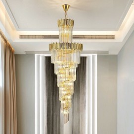 Tapered Crystal Pendant Light Villa Duplex Decorative Ceiling Light 60cm