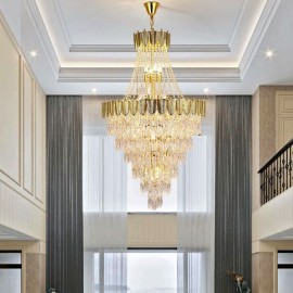 Tapered Crystal Pendant Light Eye-catching Villa Duplex Decorative Ceiling Light