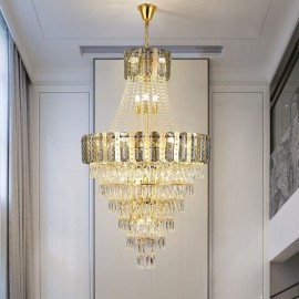 Tapered Crystal Pendant Light Exquisite Villa Duplex Decorative Ceiling Light