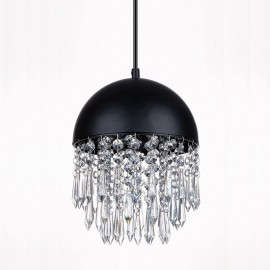 Crystal Pendant Tassel Ceiling Light Black Pot Lid Lampshade