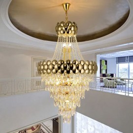 Crystal Pendant Light Electroplated Gold Villa Duplex Luxury Decrative Ceiling Lamp 80cm
