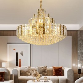 Crystal Pendant Light 4th Floor Luxury Decrative Ceiling Light with Golden Hollow Iron Sheet 80cm