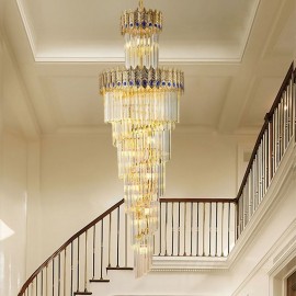 Gold Crystal Pendant Light Electroplated Gold Phoenix Tail Lampshade Ceiling Light φ60*H180cm