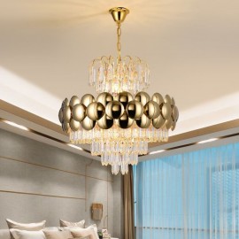 Crystal Pendant Light Electroplated Gold Luxury Decrative Ceiling Light 60cm