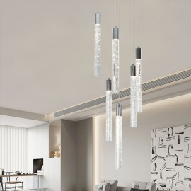 Pendant Light Chrome Crystal Column Cluster Ceiling Light