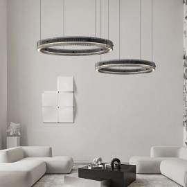 Pendant Light 60+80CM Double Circle Glass Ceiling Light Stepless Dimmable With Remote Control