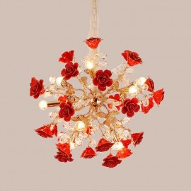 Luxury Pendant Light Ceramic Red Flower Chandeliers