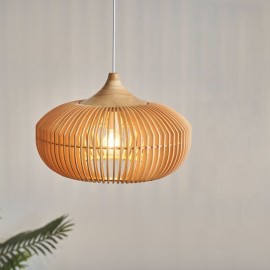 Wood Frame Pendant Light Pumpkin Shape Chandelier