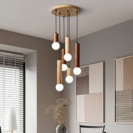 Japanese Wood Pendant Light 6 Lights Hanging Light