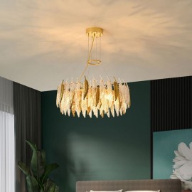 Artistic Glass Chandelier Feather Round Ceiling Light