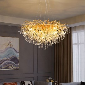 Nordic Crystal Chandelier Flower Round Shade Luxury Gold Pendant Light