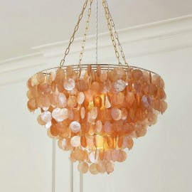 Natural Shell Chandelier Round Layered Hanging Light Brown Black