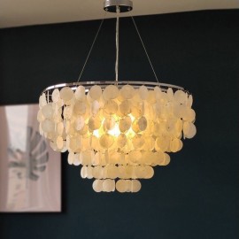 Capiz Shell Pendant Light Natural Hanging Round Layered Chandelier