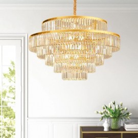 Gold Crystal Pendant Light 5 Tiers Ceiling Lighting 7 Lights