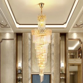 European Crystal High Ceiling Pendant Light Stairs Villa