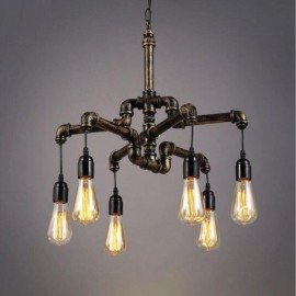 6 Light Retro Industrial Vintage Water Pipe Pendant Light Chandelier Country Rustic Style