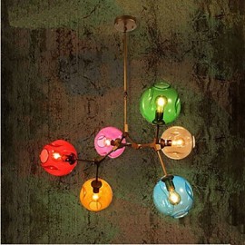 Art Color Glass Bulb Pendant Living Room Dining Room 6 Light Chandeliers