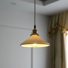 Japanese Style Ceramics Pendant Light Retro Pleated Pendant Lamp