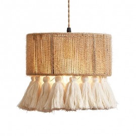 Hemp Rope Pendant Light Retro Decoration Ceiling Light Tassel Lamp Shade