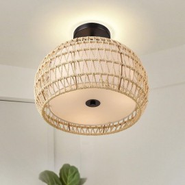 Paper Rope Fabric Flush Mount 32cm Round Lampshade 3 Lights