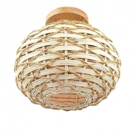 Wood Color Pumpkin Flush Mount Paper Rope Rattan Woven Lampshade