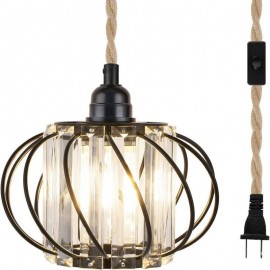 Retro Country Ceiling Light Hemp Rope Iron Bedside Pendant Light With Plug