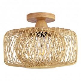 Retro Double Layer Ceiling Lamp Handwoven Bamboo Lampshade Ceiling Light