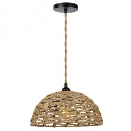 Country Retro Pendant Light Hand-Woven Paper Rope Lampshade 30cm