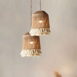 Rustic Pendant Light Bohemian Style Hemp Rope Tassel Ceiling Light