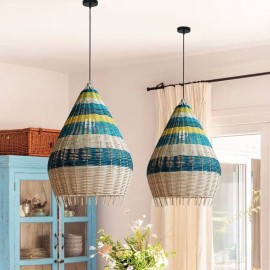 Bamboo And Rattan Pendant Light Striped Interval Handwoven Lampshade Ceiling Lamp