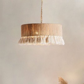 Retro Pendant Light Bohemian Style Hemp Rope Tassel Ceiling Light