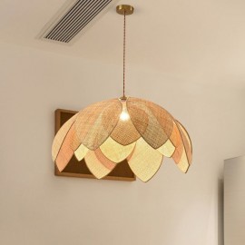 Rattan Lotus Pendant Light Cafe Retro Rattan Art Ceiling Light