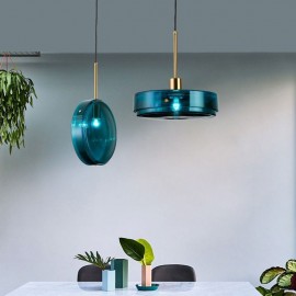 Round Cake Glass Pendant Light Modern Minimalist Wrought Iron Ceiling Light