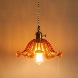 Vintage Colorful Ribbed Glass Pendant Light Flower Shade Lamp With Twist Switch Light