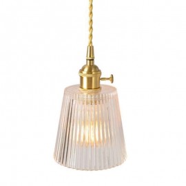 Brass Ribbed Glass Pendant Light Cone Shade With Twist Switch